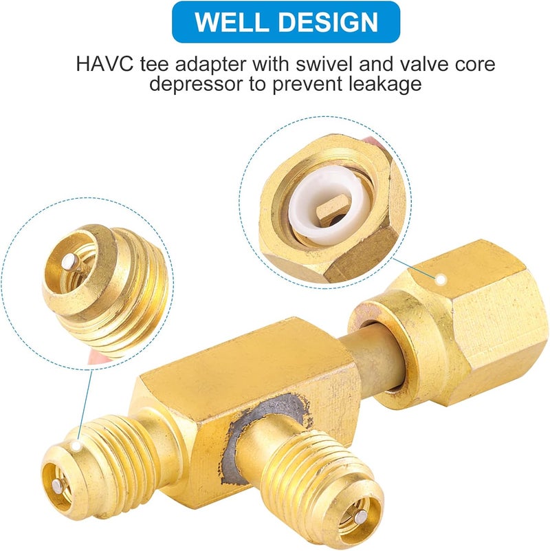 Tigbear Quick Coupler Access Tee, 1/4'' Valves Core Quick Coupler Tee Adapter with Swivel Connector for Gauge Deep Vacuum Pump Manifold 2PC - Image 4